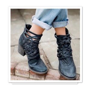 Free People EUC Carrera Leather Woven Booties